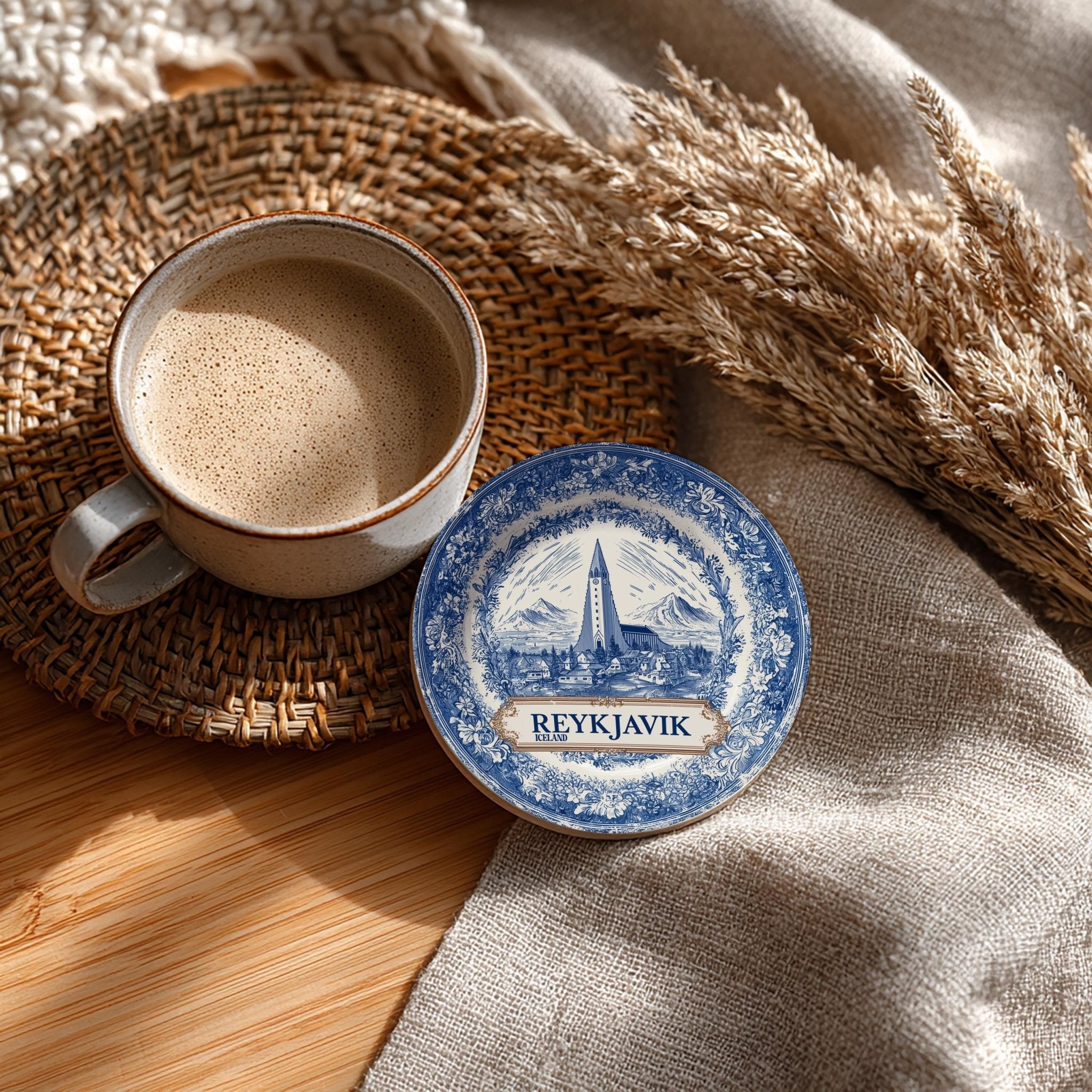 Reykjavik Iceland Delftware Ceramic Coaster, Blue White Travel Gift, Vintage Home Decor Collectible - CuteBeePix