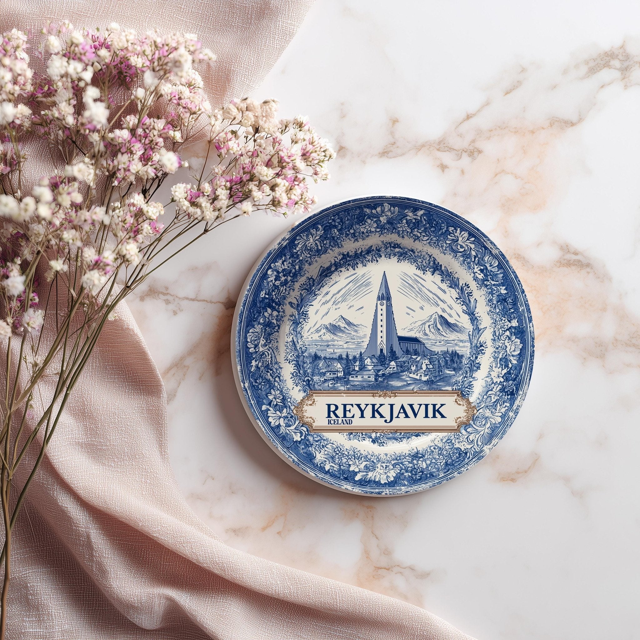 Reykjavik Iceland Delftware Ceramic Coaster, Blue White Travel Gift, Vintage Home Decor Collectible - CuteBeePix
