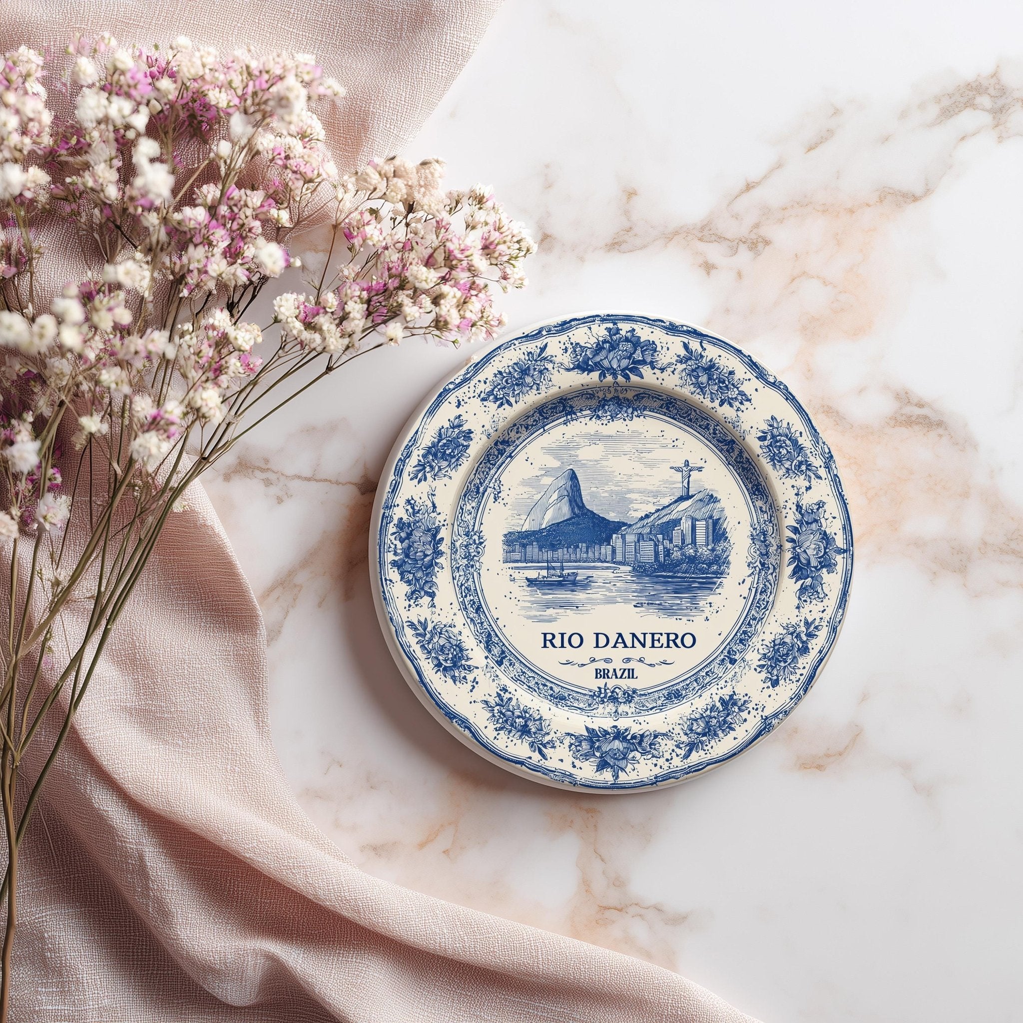 Rio Brazil Delftware Ceramic Coaster, Blue White Travel Gift, Vintage Home Decor Collectible - CuteBeePix