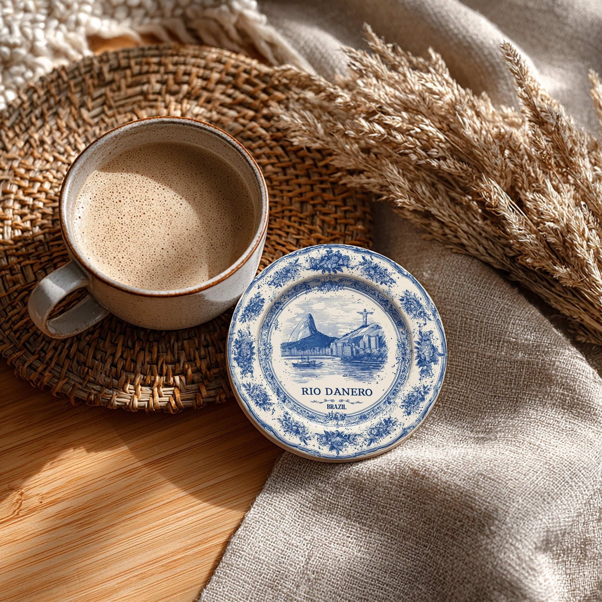 Rio Brazil Delftware Ceramic Coaster, Blue White Travel Gift, Vintage Home Decor Collectible - CuteBeePix