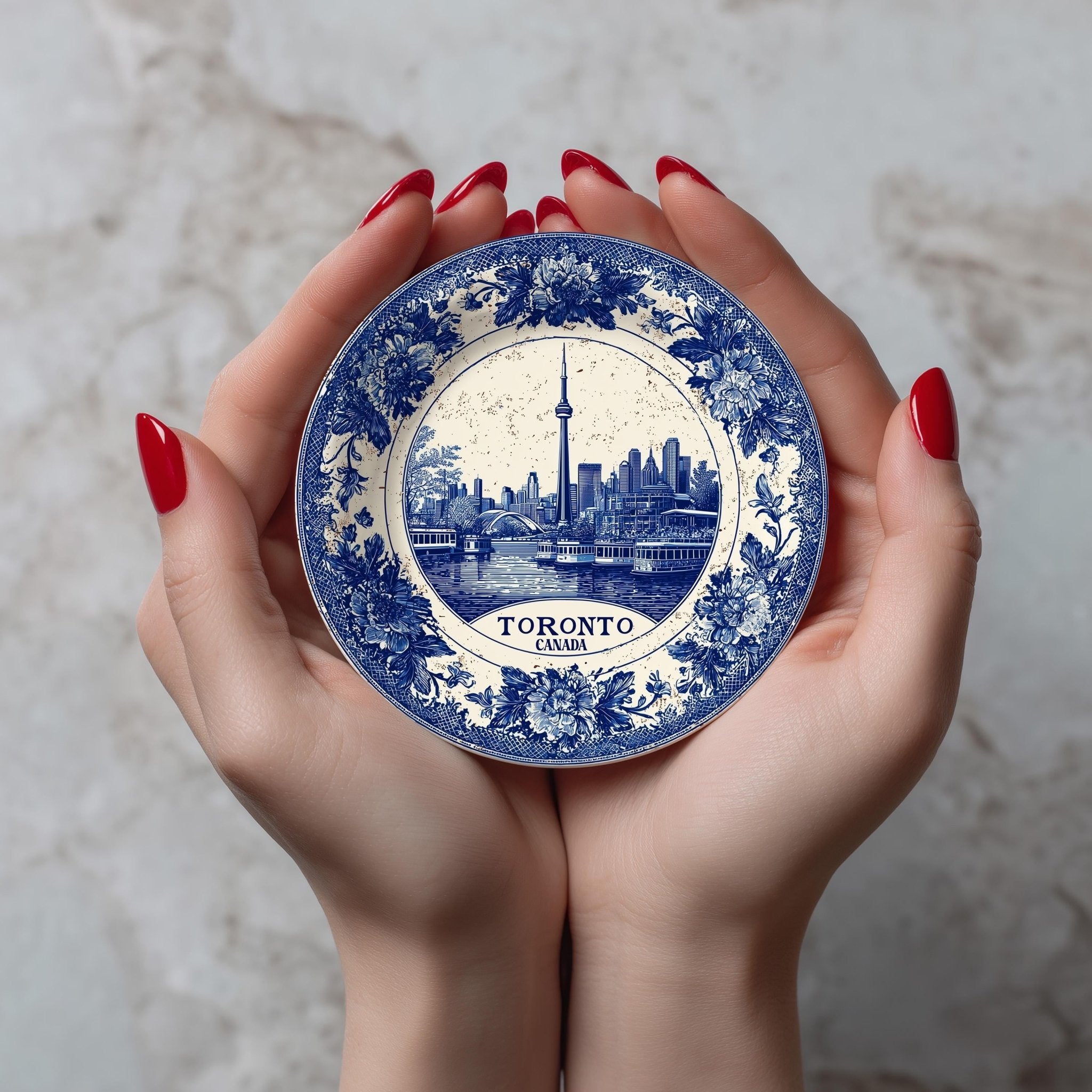 Toronto Canada Delftware Ceramic Coaster, Blue White Travel Gift, Vintage Home Decor Collectible - CuteBeePix