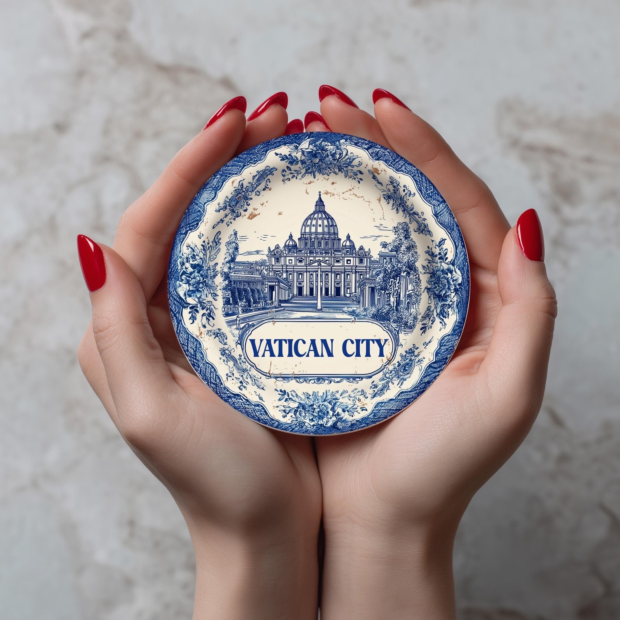 Vatican City Delftware Ceramic Coaster, Blue White Travel Gift, Vintage Home Decor Collectible - CuteBeePix