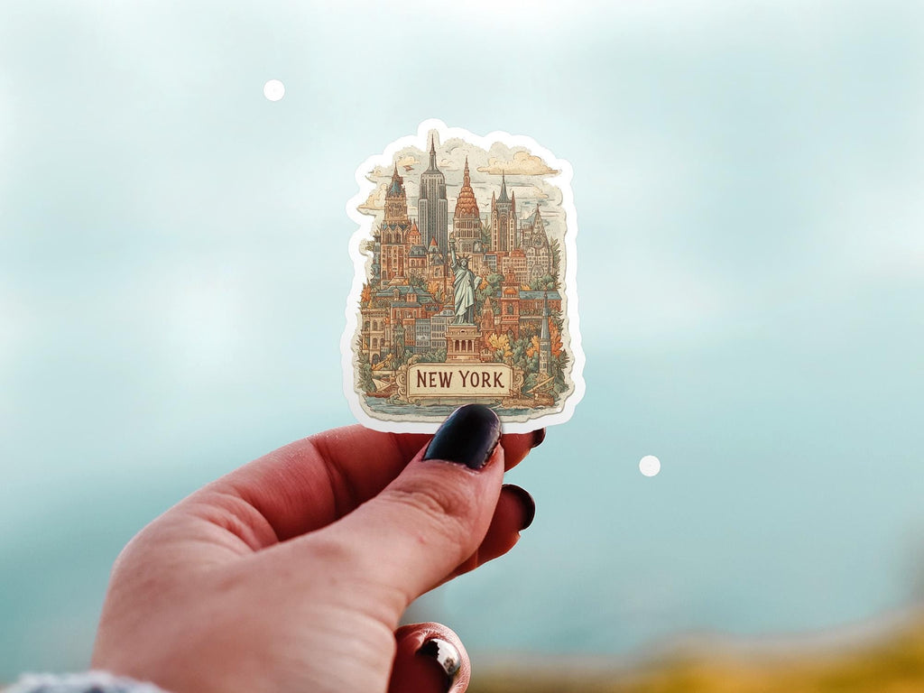 Vintage NYC Sticker: New York Kiss - Cut Vinyl Decal, Waterproof Travel Gift - CuteBeePix