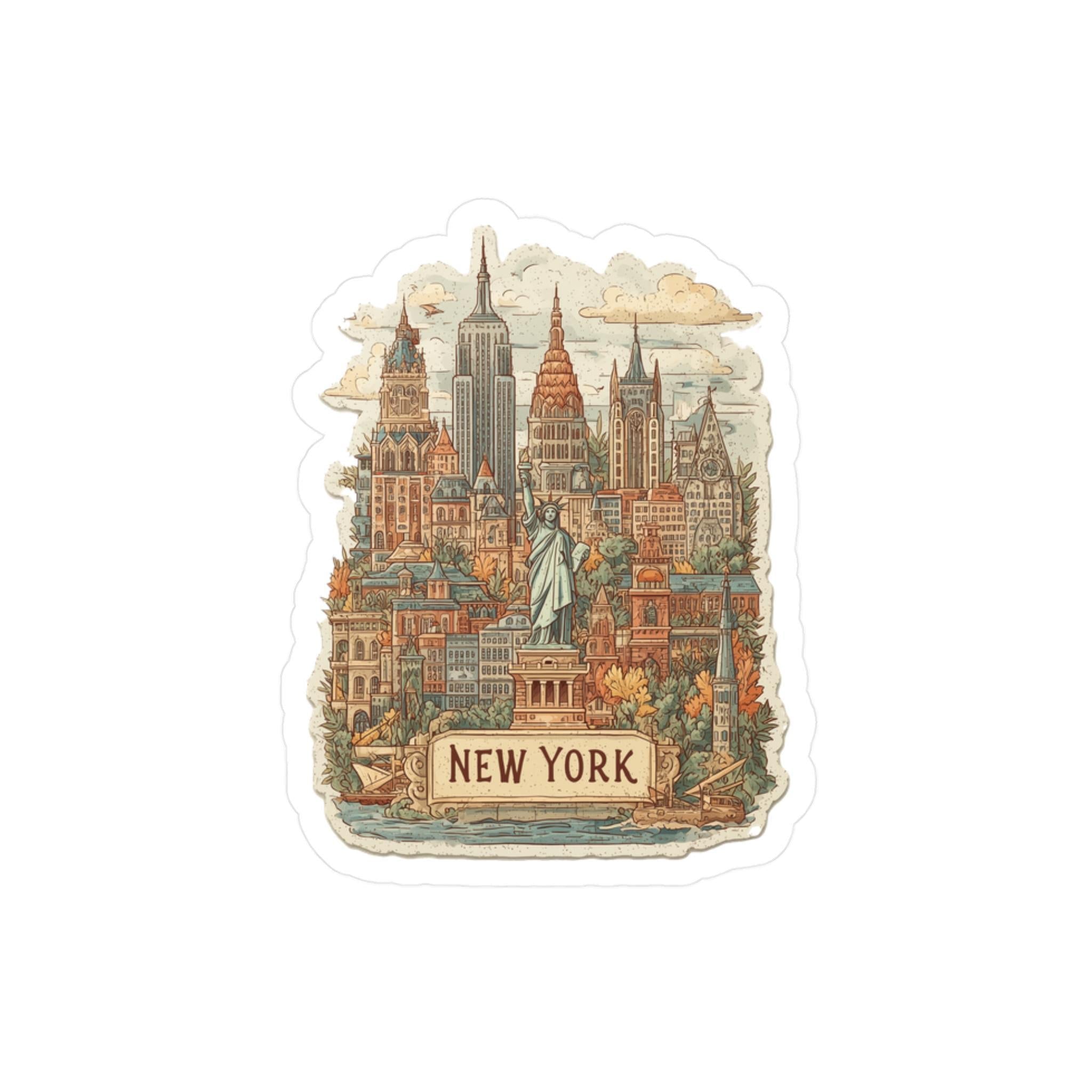 Vintage NYC Sticker: New York Kiss - Cut Vinyl Decal, Waterproof Travel Gift - CuteBeePix