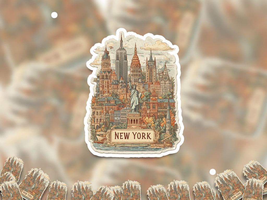 Vintage NYC Sticker: New York Kiss - Cut Vinyl Decal, Waterproof Travel Gift - CuteBeePix