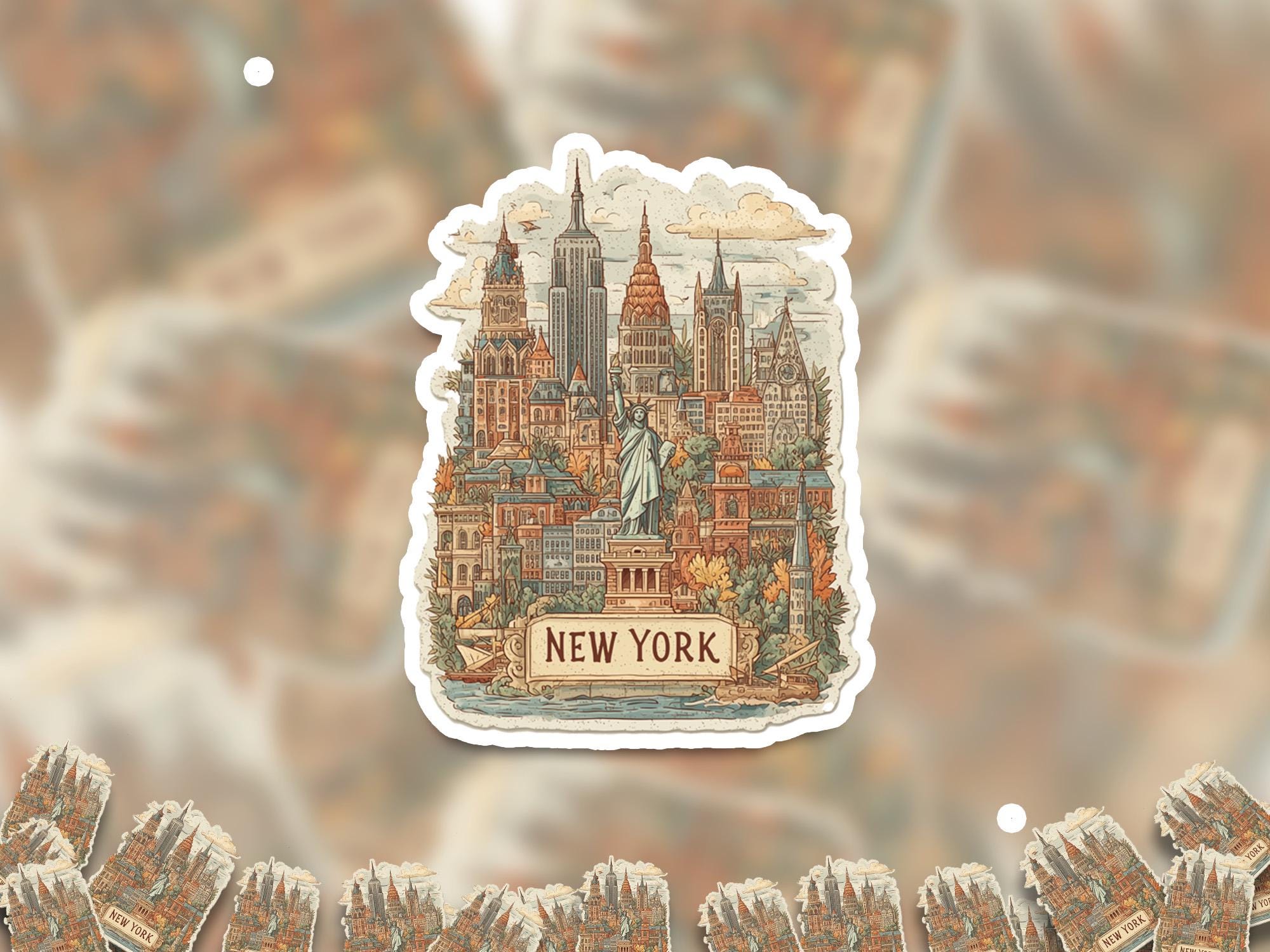 Vintage NYC Sticker: New York Kiss - Cut Vinyl Decal, Waterproof Travel Gift - CuteBeePix